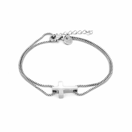 Pulsera de Cruz Plateada Acero Inoxidable