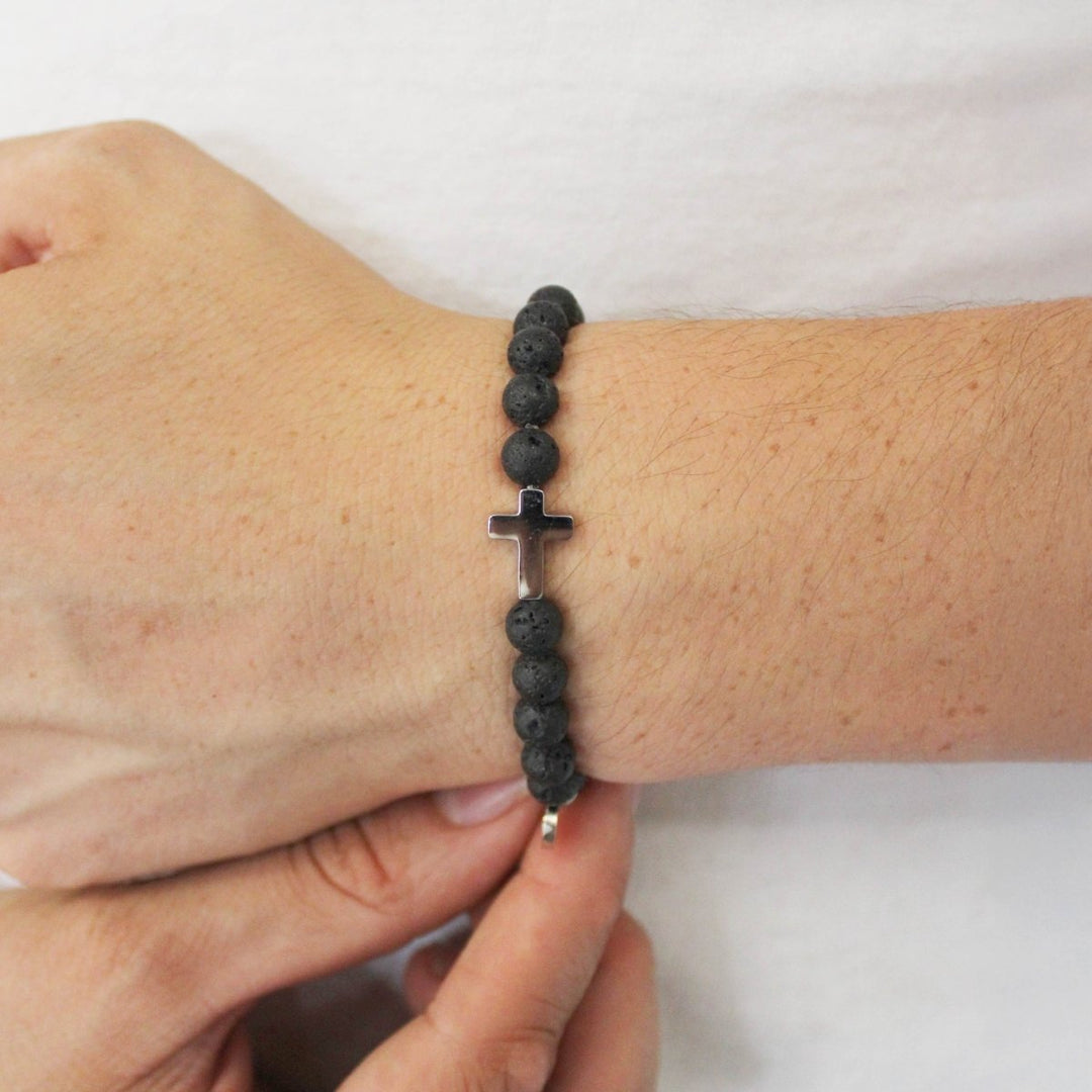 Pulsera Budoni Lava Cruz Plateada - Castellamare