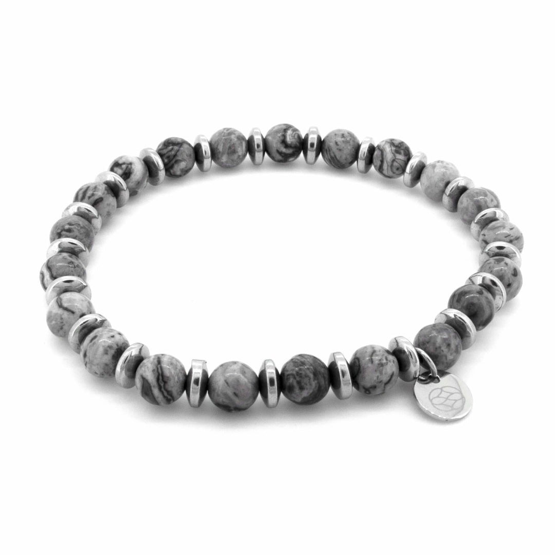 Pulsera - Budoni Jaspe Gris Hematita Inoxidable