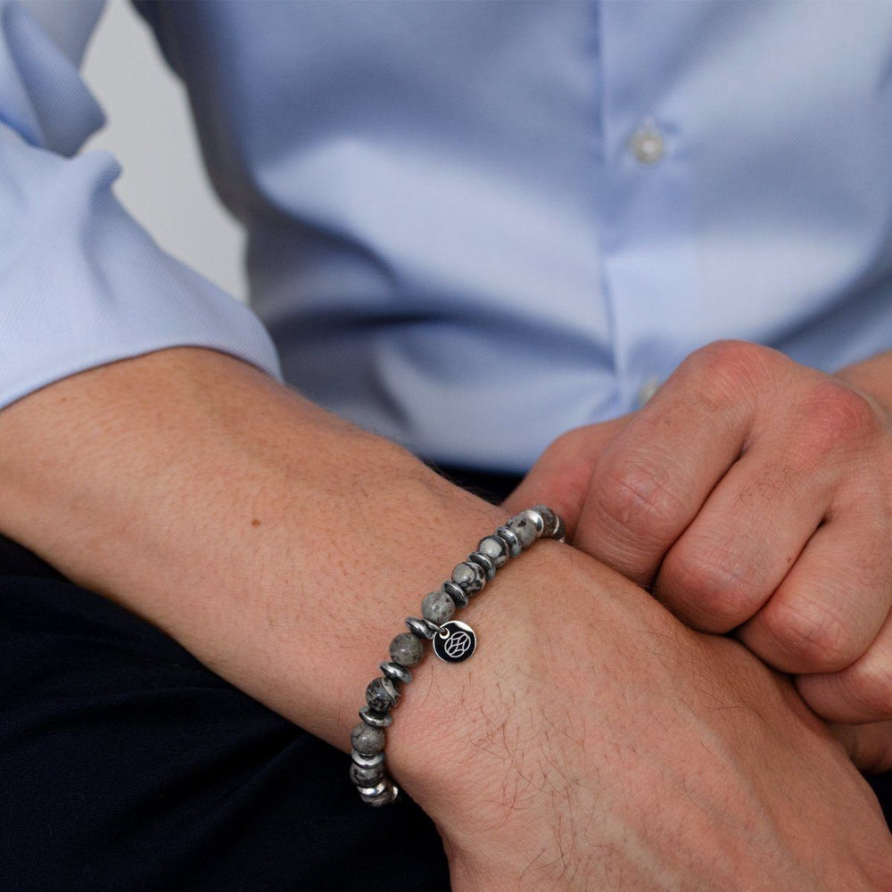 Pulsera - Budoni Jaspe Gris Hematita Inoxidable