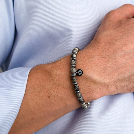Pulsera - Budoni Jaspe Gris Hematita Inoxidable